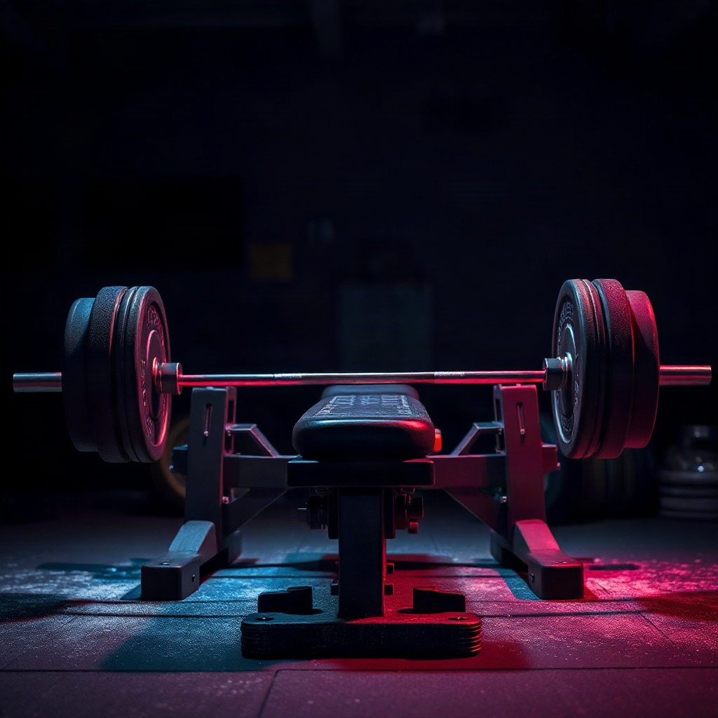 Bench press setup with loaded bar